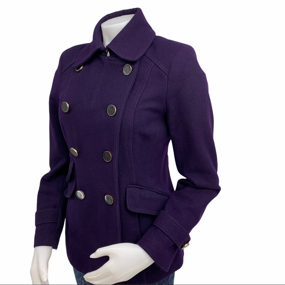 Wool Blend Purple Pea Coat- double breasted - Picture 2 of 14